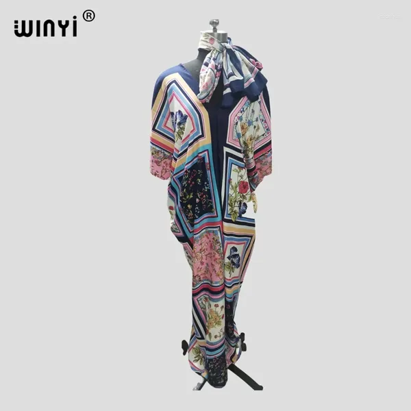 Roupas étnicas winyi 2024 encobrimento de praia para mulheres impressão bohemia hijab solto elegante muçulmano abaya vestido sexy lady festa maxi