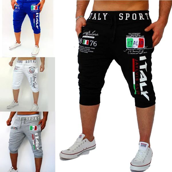 Mens shorts atléticos shorts calças de suor de cordas de impressão esportes esportes ao ar livre streetwear elegante calça de moletom masculino 240425