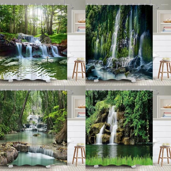 Tende da doccia moderna tappa della foresta 3d natura scenario cascata fiume monte giardino esterno in tessuto da bagno decorazioni da bagno