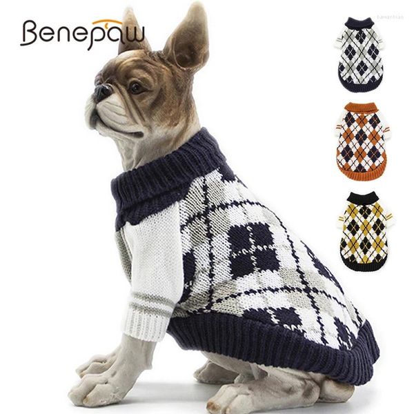 Dog Apparel Benepaw Cosy Sweaters xadrez para pequenos cães médios moda moda outono inverno natal de pet jumper pulôver de cachorro gato roupas de cachorro