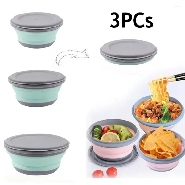 Schalen 3 Piece Foldable Set Bowl Outdoor praktisch, um Camping mit Lid Silicon Travel Children's Lunch Box zu tragen