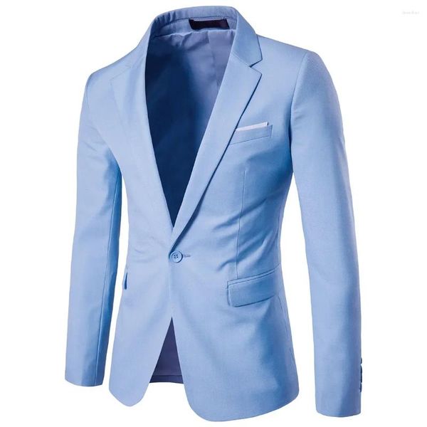 Ternos masculinos Terno comercial Terno de manga longa Blazers formais de tamanho masculino homem homem casual moda blazer de roupa clara azul 6xl