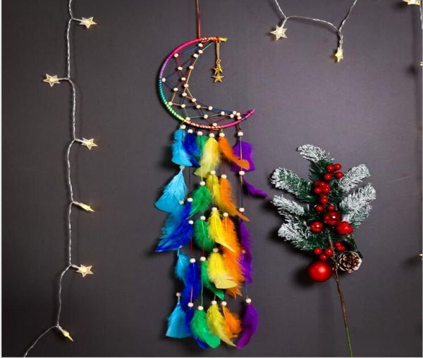 Apanhador de sonho Boho Wall Hanging Decor Colorful Crafts Colors Feather Feather Half Circle Moon Design Home Decoration Gifts6372249
