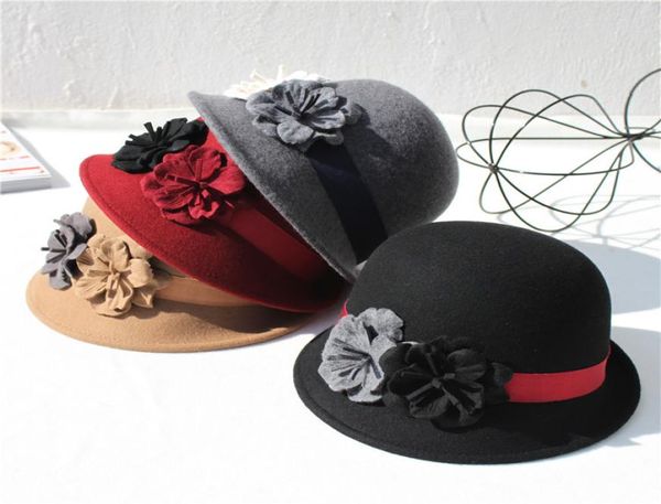 Mode Womens Wollhüte Elegant Bowler Derby Trilby Blätter Bowknot Fedoras Mädchen Filz Vintage Hüte für Frauen Sonnenkappen Top 4792326