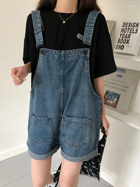 Frauen Jeans SML Sommer Koreaner Jumpsuit Denim Overalls 2024 Casual Girls Vintage Roll Up Wide Leg Shorts Womens (78121)