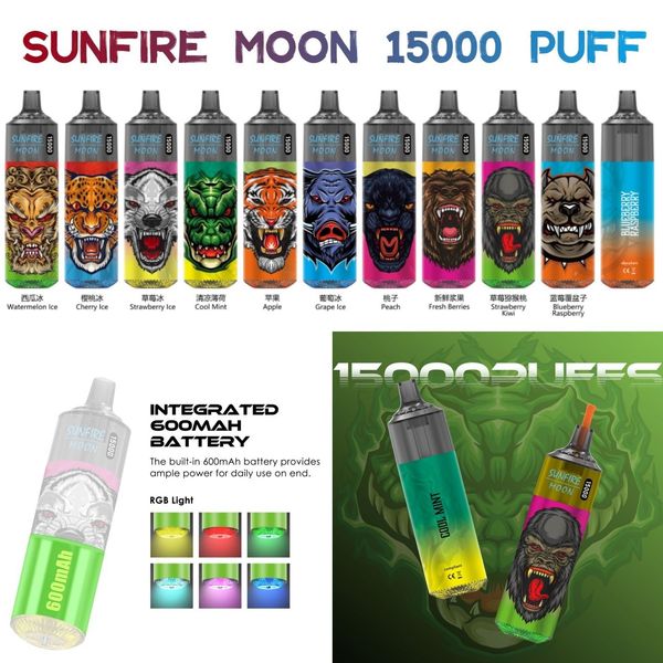 Großhandelspreis Tornado Sunfire 15000 15K Puffs Einwegvolden 600mAh Typ-C-Aufladen 1,0OHM Mesh Spule 20ml Vorgefüllt E-Liquid 0mg 20 mg 30 mg 50 mg Geräte OEM/ODM Vapes