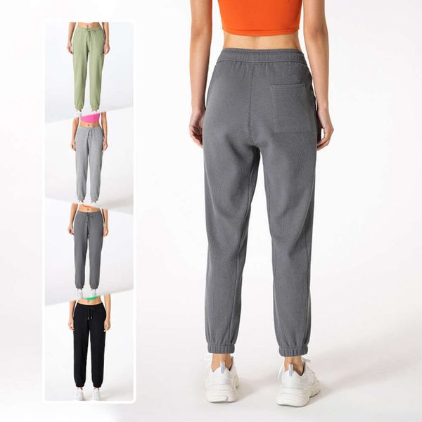 Waffle Fabric High Elastic Training Yoga Pant casual calças soltas de pista de corredor mulheres