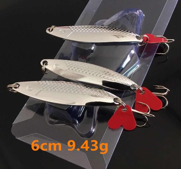 10pcslot Silber 6cm 943g Vib Löffel Metallköder Köder 6 Hakenfischerhaken Fishhooks Pesca Tackle KL472139672