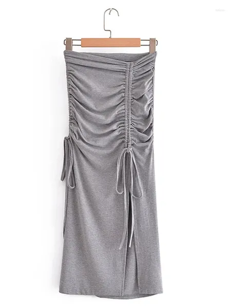 Юбки женская летняя юбка вязаная макси-растяжение в модальной трехмерной дизайне с плиты шнурки на талии