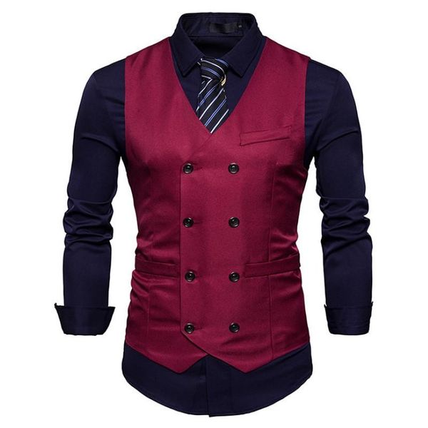 Yeni Erkek Yelek İnce Fit Çifte Breated Elbise Takım Yelek Moda İnce Fit Erkekler Rahat Yelek Yelek Gilet Homme Kostüm 03 243y