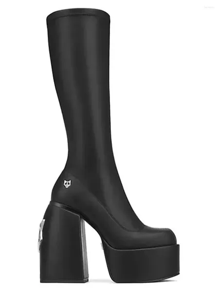 Stiefel Damenschuhe nackt Mode Wolfe Gewürz schwarze Stretch-Knie-hohe Plattform-Marke Vipol 9992308301403