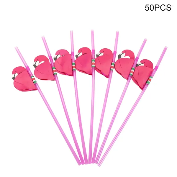 Copas descartáveis palhas de plástico dobráveis para cafeterias de palha decorativa flamingo