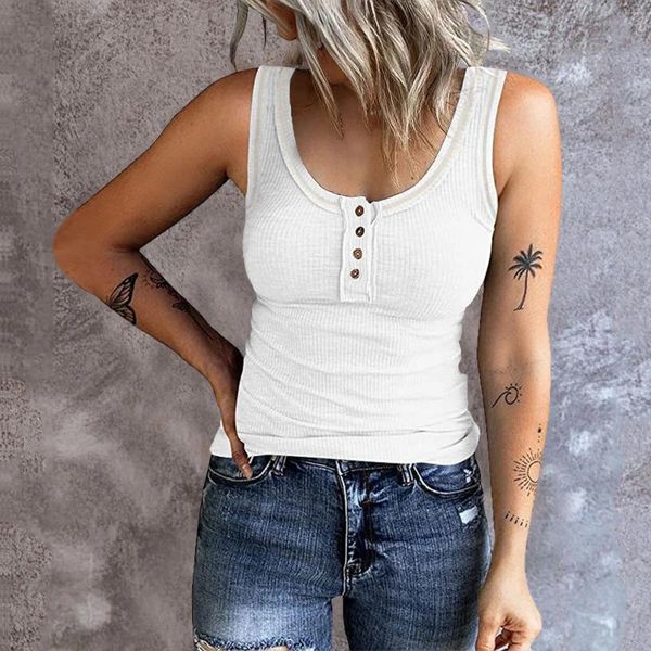 Frauen Tanks Sommer-Tanktop-Frauen ärmelloses Weste U-Neck gestrickt Camis lässige Feste Farbe Basic Camisole Weibchen T-Shirt