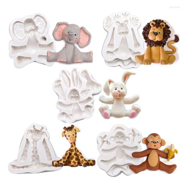 Moldes de cozimento macaco leão elefante girafa silicone açucarcraft cupcake mofo fondant bolo de decoração ferramentas