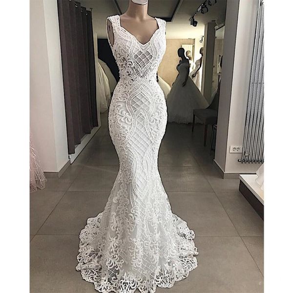 APPLICI DI MERO TELEGNI APPLICI DI TAGGIO DI TACCHIO DE MARIEE 2020 Abiti da sposa sirena abiti da sposa senza maniche eleganti abiti da sposa taglie forti 227D