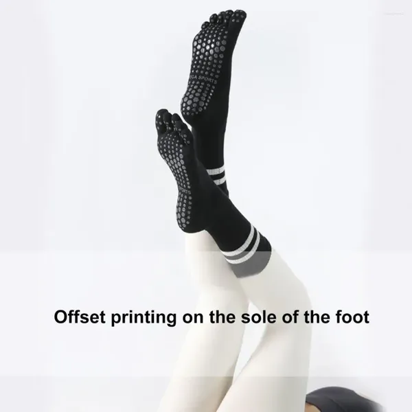 Sports Socks Yoga Cotton Mid-Callf Elasticity com Bottom Anti-Skid Silicone Grip para Pilates Dance Practice Adult