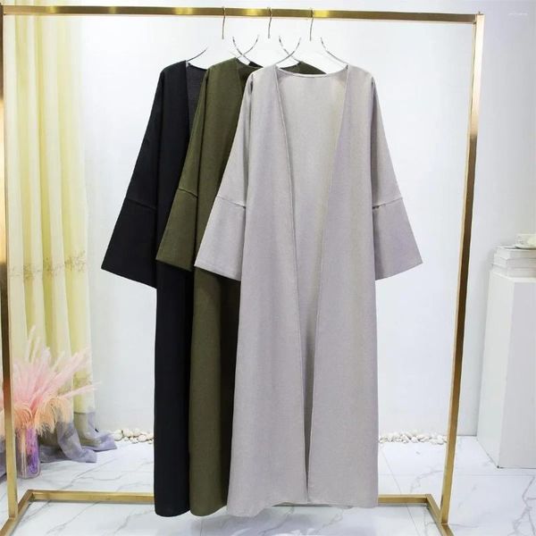 Ethnische Kleidung Frauen Jilbabs offen vorne Abaya Solid Long Sleeve Maxi Länge Kleid Damen Muslim Strickjacke Abayas Out Kaftans