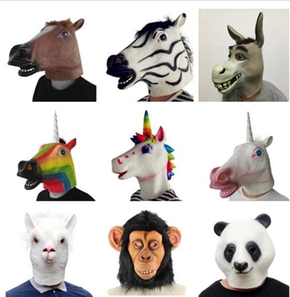 Ужас динозавр тигр Панда Unicorn Dog Rubber Mask Mask Latex Party Mask Mask Maskarty Halloween Masquerade Mask Funny Y2002969484