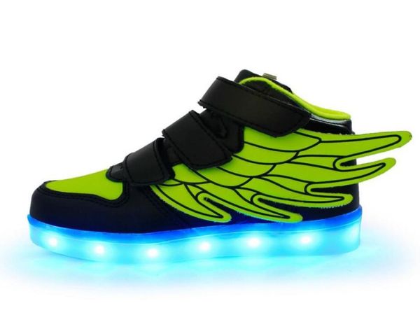 Creative Kids Shoes Light Lights Wings Sapatos USB Charging Light Up Girls 7 Cores Alterando luzes piscantes Sneakers5138241