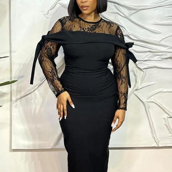 Vestidos casuais roupas de mulher sexy em emendado perspectiva em cinta dividida, vestido de quadril embrulhado, preto elegante e bonito feminino 2024