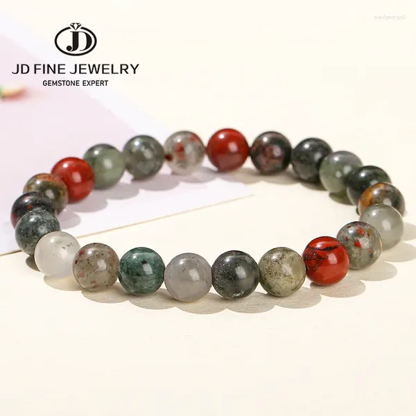 Strand jd Natural Afrika Blut Jasper Stein Perlen Armband Frauen Männer Vintage Charm Energy Healing Single Circle Stretch Armreifen Geschenk