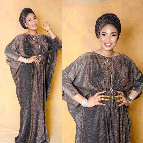 Ethnische Kleidung Polyester Gold Neueste Frauen halbe Fledermaus -Sklave Solid Damen afrikanische Kleidung bescheidener Dubai Muslim Mode T240510