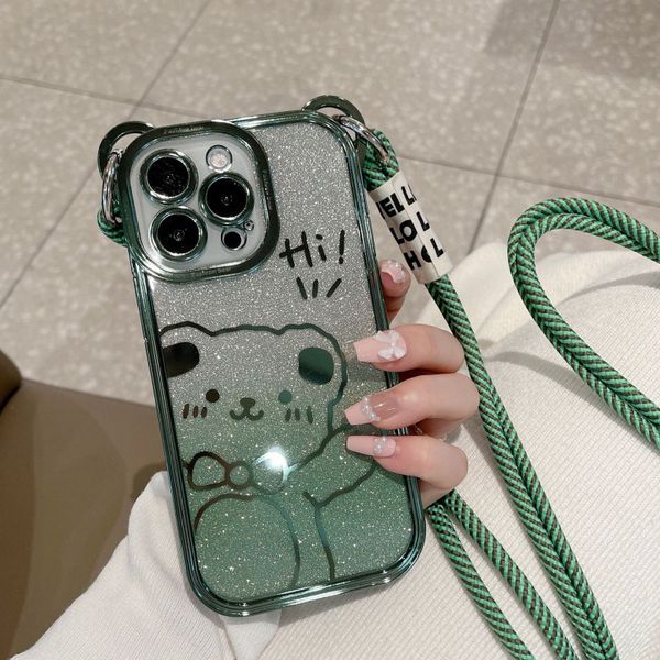 Crossbody for iphone15 capa Apple 13promax fofo urso glitter glitterleplate