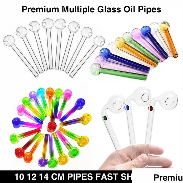 Tubi fumatori Pyrex Olio in vetro Accessori per tubi per tubi 10 cm da 12 cm da 14 cm Curve Curve Curson Clear Tesparent Big Tubi TIPS BONG DROP DELIV DHSHX