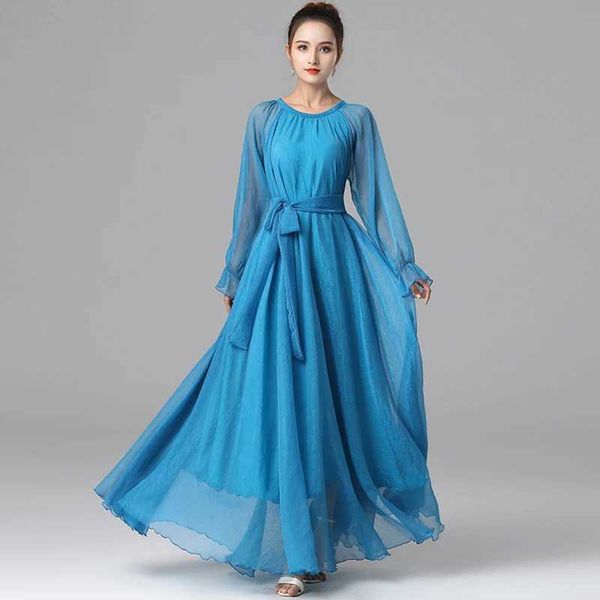 Roupas étnicas sedosos vestidos de viagem de férias shr abaya mulheres kaftan vestidos elegantes chiffon slve slve robe de roupas islâmicas árabe muçulmano T240510
