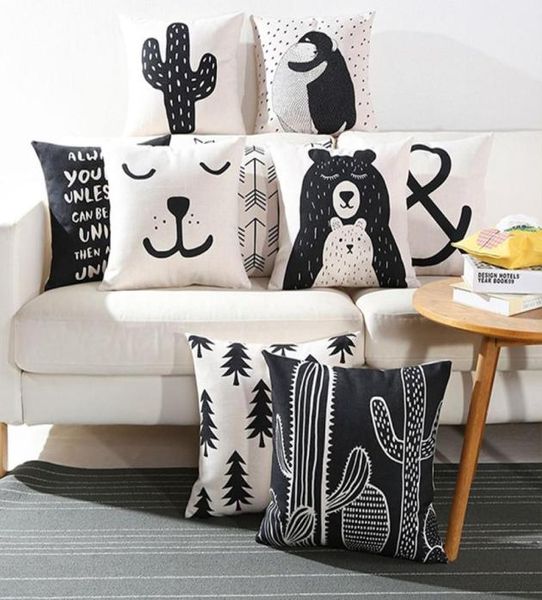 Copertura cuscino nordico nero cartone animato orso cojines citazione cactus divano di divano cuscino da lancio pinguina almofada6615579