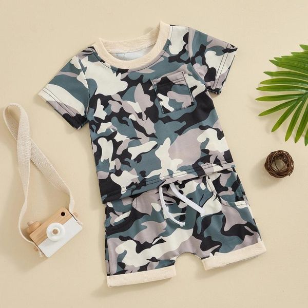 Roupas conjuntos de roupas de moda Camo verão bebê menino de 2 peças de roupas de manga curta Tops de cintura elástica