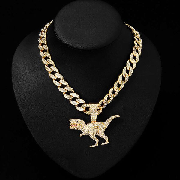 Designer Design Holiday Geschenke kubanische Kette Halskette Hip Hop Dinosaurier Anhänger Tier Persönlichkeit Herren Anhänger Schmuckset mit Wasserdiamanten