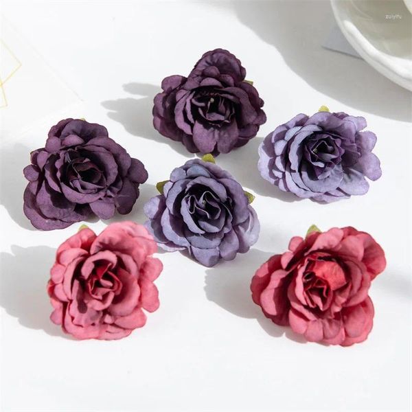 Dekorative Blumen 10pcs 5 cm künstlich kleiner Rosenkopf Seidenblume DIY Brust Hochzeitskleid Accessoire Kranzmaterial