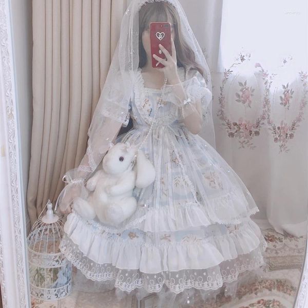 Vestidos de festa Flor Wedding Sweet Lolita Dress Vintage Lace Bowknot Printing Princesa Victorian Kawaii Girl Cosplay Loli