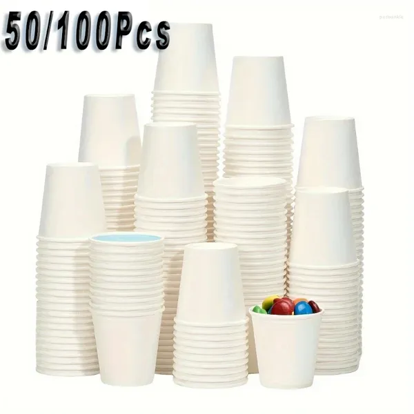 Copas descartáveis canudos 50/100pcs Pequena xícara de papel degustação perfeita para café suco de suco de suco de supermercado de supermercados atividades