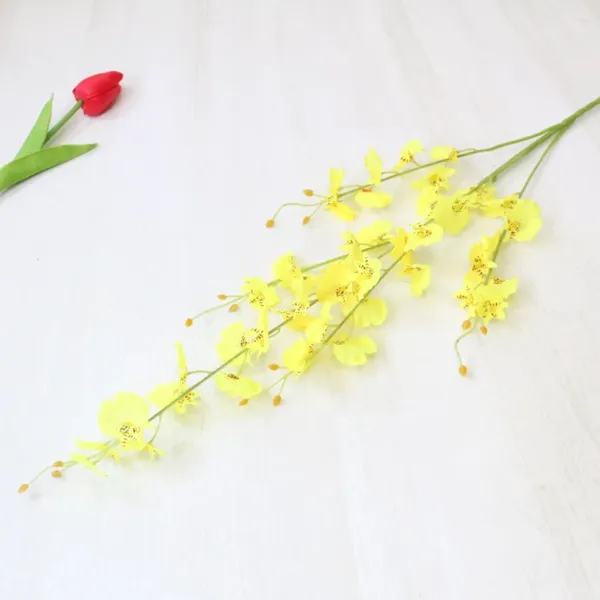 Fiori decorativi fiore simulato 5 forchette giallo danza fagiolo orchidee soggiorno camera da letto decorazione tessuto arte seta artificiale