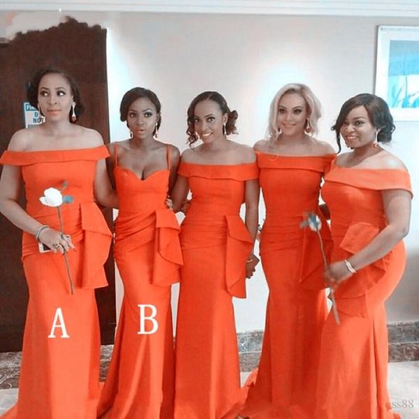 Orange mermaid plus size bridesmaid kleider lange verschiedene Stile gleiche Farbe schwarze Mädchen afrikanische sexy neue Prom -Kleider -Partykleider 279s