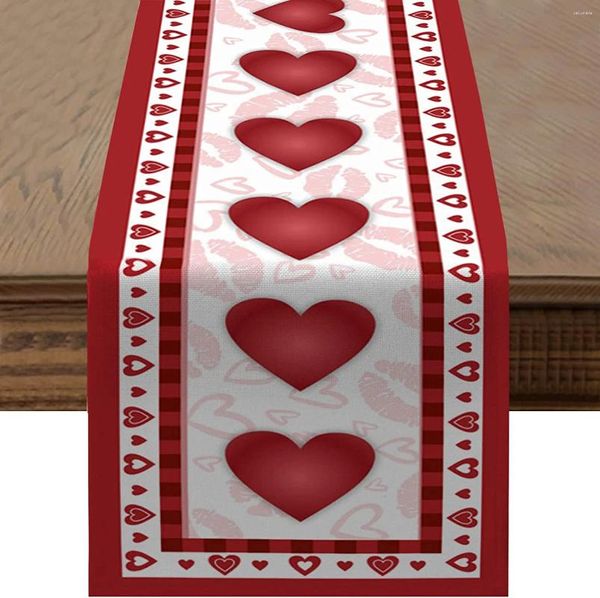 Panno da tavolo per la bandiera di San Valentino per nozze di cotone di cotone rosso amore copertina tema doily rettangolo natalizio