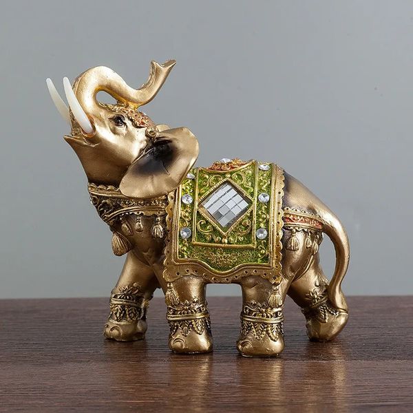 Resina Elefante estátua Ornamento Acessórios para decoração de casa Retro Coppery Elephant Sculpture Fatuine Crafts Decora de casa de mesa 240429