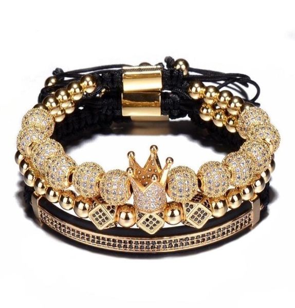 Morooki 3pcsset Hip Hop Gold Bracelets Micro Mosaic Zarcon Bracelets Плетеные плетенные роскошные ювелирные украшения Men Pulseira Bileklik4812588