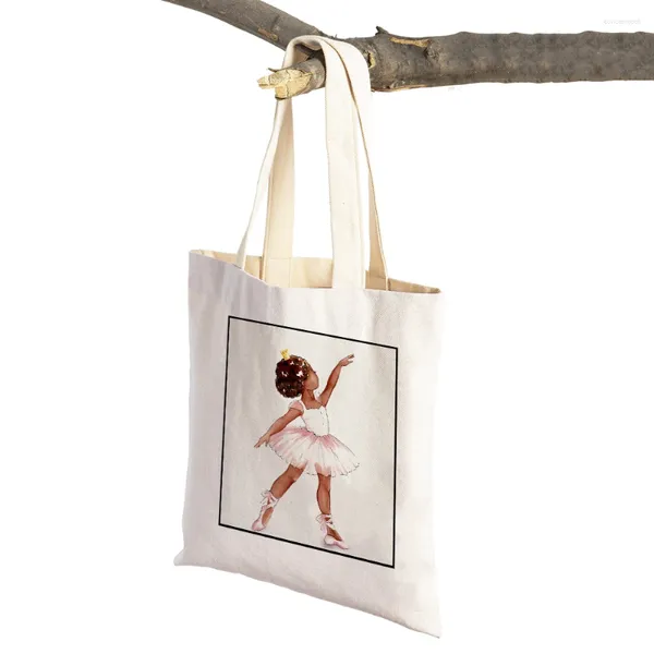 Bolsas de compras Casual Casual Cartoon Lychee Life Ballet Girl Mulheres Crianças fofas Supermercado Bag Lady Lady Eco Tote Bolsa