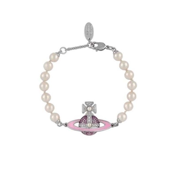 Brandwood smalto Westwood Full Diamond Saturn Pearl Bracciale Female Pink Planet Nail