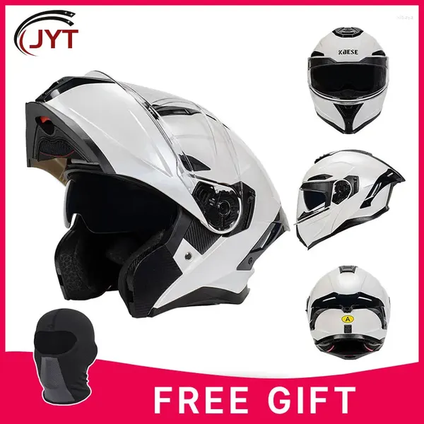 Motorradhelme Full Face Flip Up Helm Dual Lens Männer Frauen Doppel Visor Cafe Racer Flip-up Modular Motocross Cascos Punkt