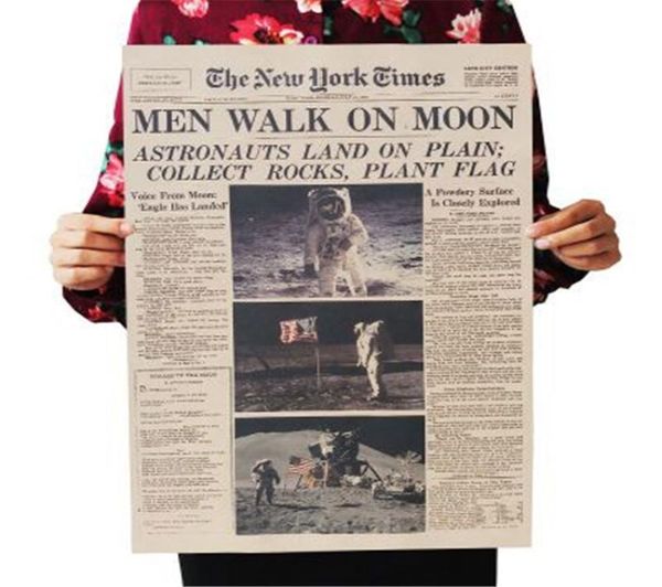 The Apollo 11 Moon Landing New York Times Vintage Poster Kraft Paper Retro Kids Decoration Decoration Wall Adesivo 51355CM1161180