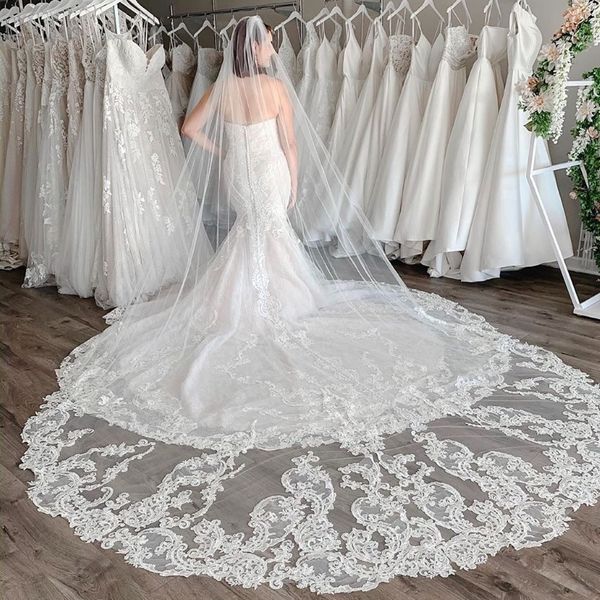 Velio da sposa 3m di graziosi lunghezza della cattedrale lunga un velo da sposa a bordo applicato a strato con pettine per donne accessori per capelli 3042