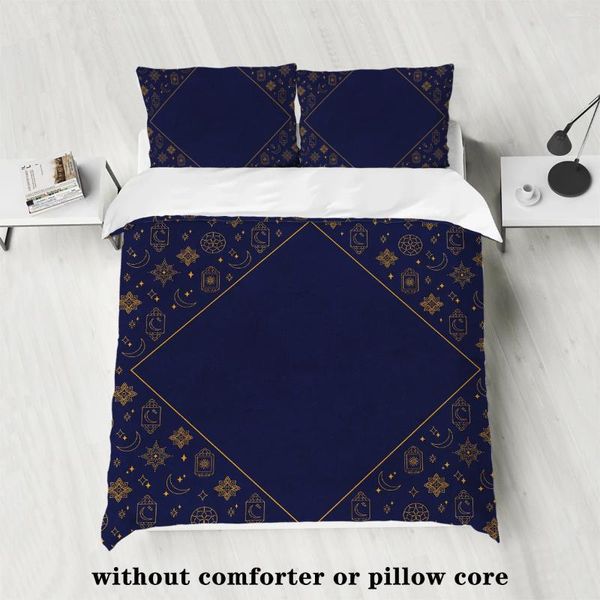 Bettwäsche -Sets 3pc Matt Polyester Duvet und Kissenbezug Set Hautfreundlich komfortable atmungsaktive festliche Ramadan Classic Navy Blue