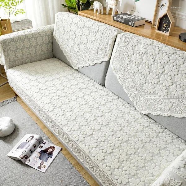 Coperture per sedie in pizzo di divano in lino in cotone cavo asciugamano semplice a prova di polvere versatile versatile sciarfina bella decorazione per casa stoffa