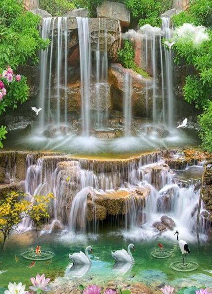 Ustom Po Wall Paper 3d Moderner Fernseher Hintergrund Wohnzimmer Schlafzimmer HD Natural Landschaft Wasserfall 3d Landschaft Painti Wandabdeckung 2715550