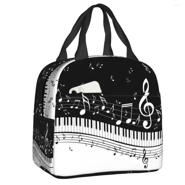 Bolsas de armazenamento Piano Teclado Notas de lancheira isolada para mulheres portáteis Bolsa fria de refrigerador infantil Comida Comida Recipiente de piquenique