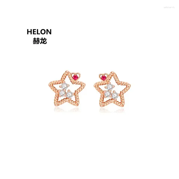 Bolzenohrringe Solid 14k Roségold Si/H Voll geschnitten natürliche Diamonds Star Herz Rubin Frauen Feines Schmuck Engagement